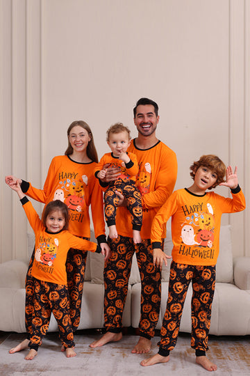 Estampado de calabaza naranja Juego de pijama familiar de Halloween
